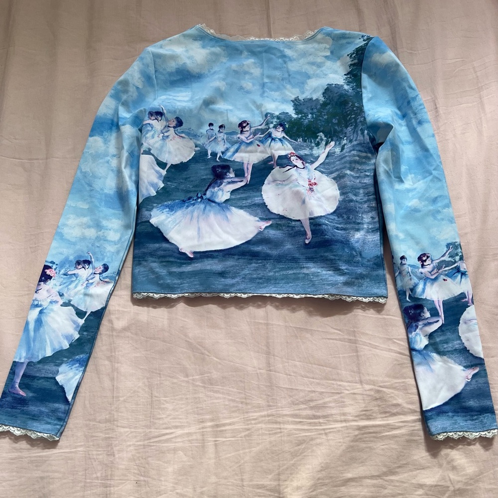Sugar Thrillz Blue and White Lace Ballet Trim Top - Picture 4 of 6